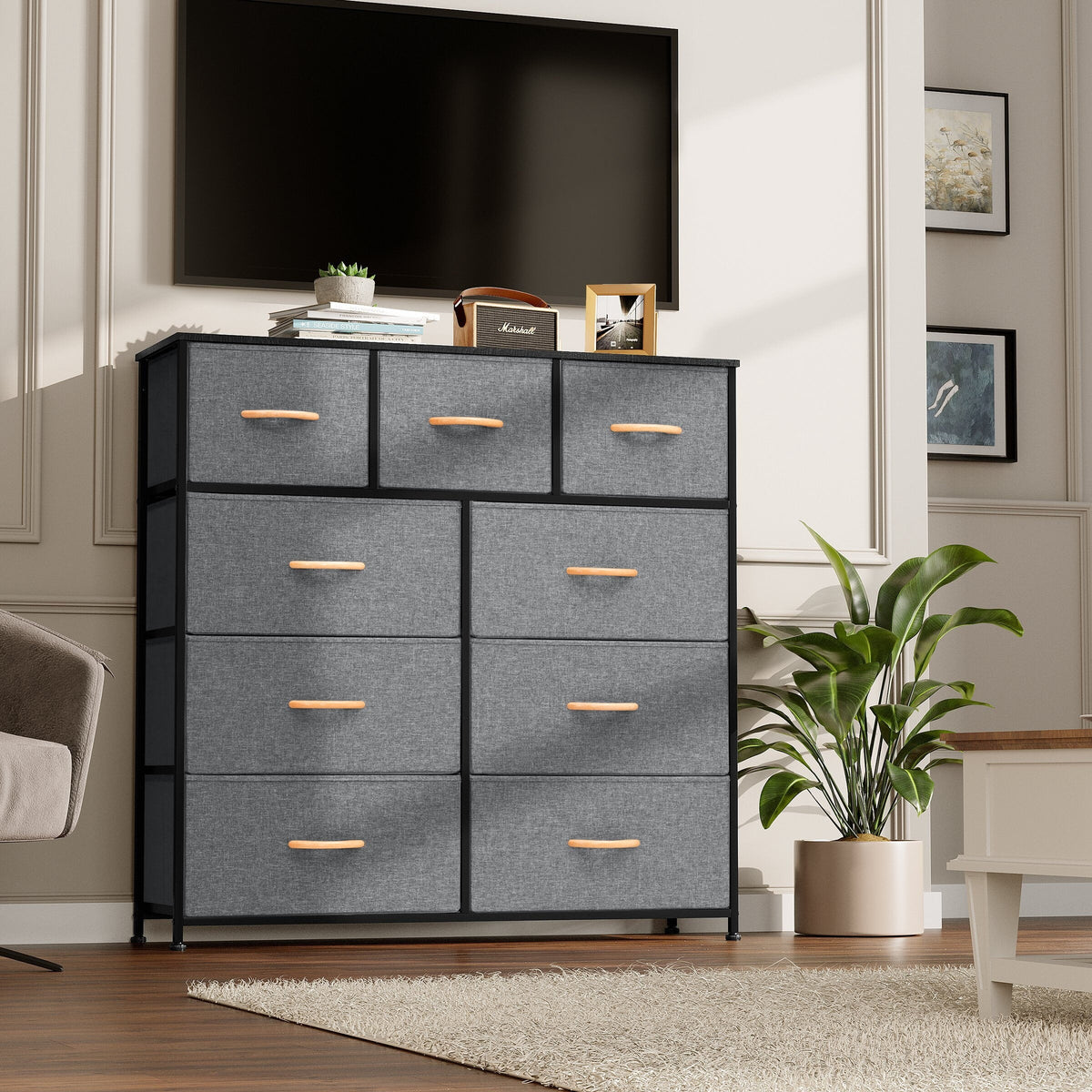 9 Drawer Grey Wood Dresser L9530