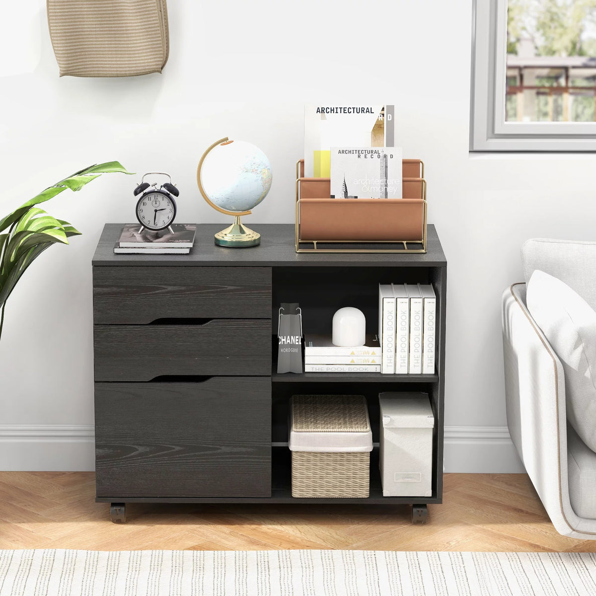 Black 3-Drawer Rolling File Cabinet with Lock A3970