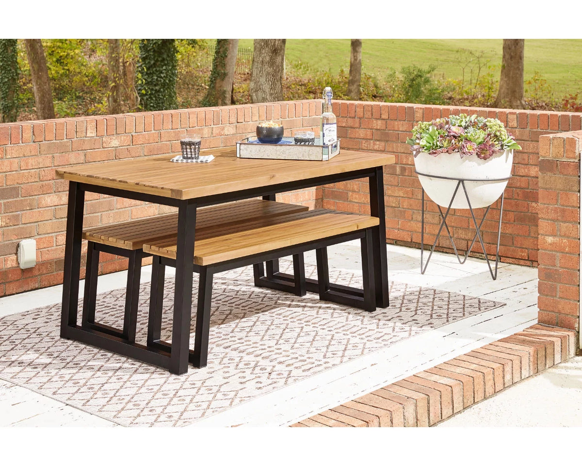 Wood Outdoor Dining Table Set (Set of 3) Brown/Black Z6941