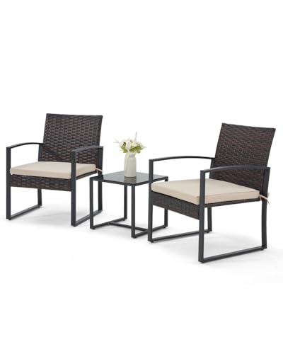 3 Pieces Rattan Patio Furniture Set with Coffee Table D27740