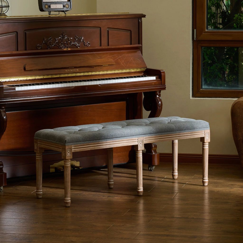 Gray Linen Upholstered Ottoman Bench W6510