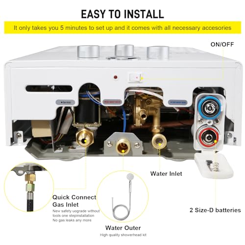 Portable Propane Tankless Water Heater with Digital Display D24896