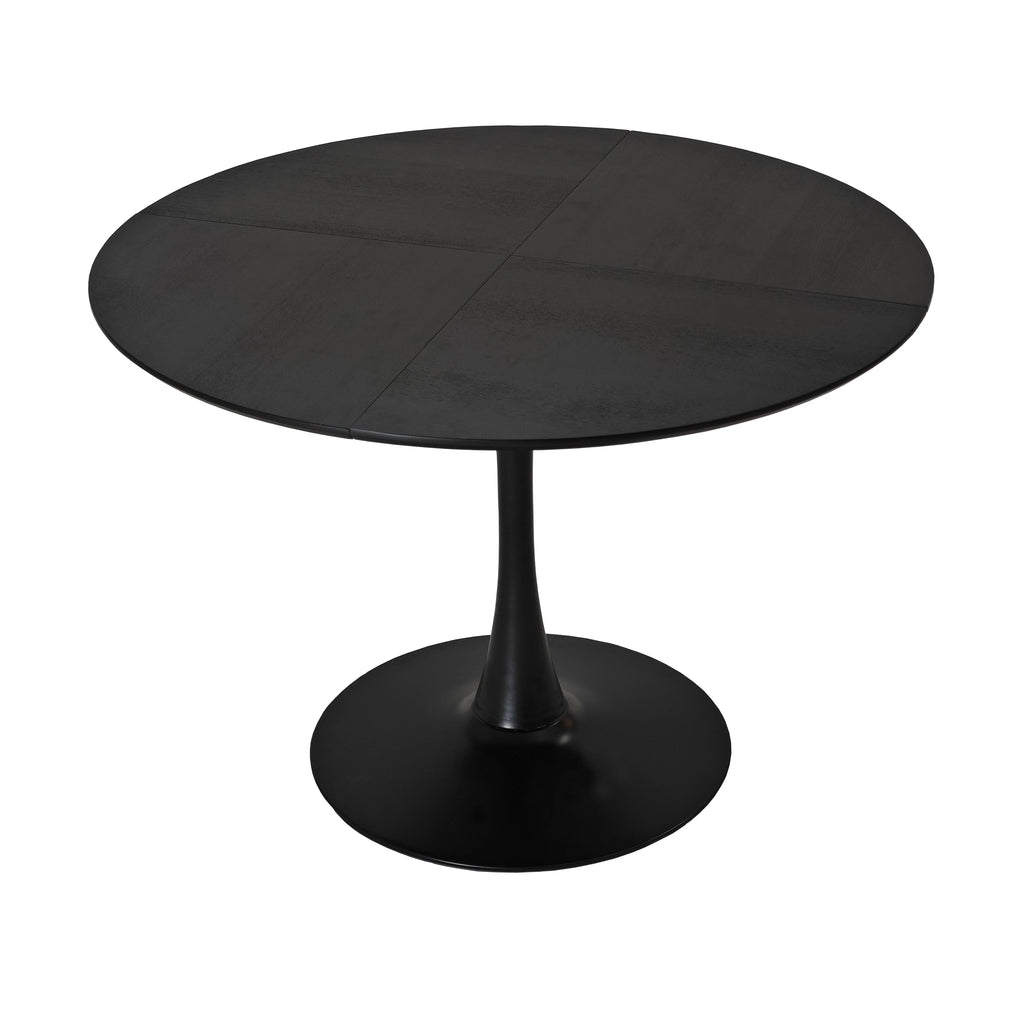47.24" Round Dining Table with Black Solid Wood Grain Top and Metal Base Q378