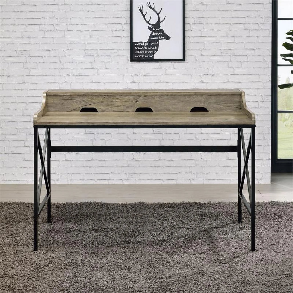 Gray Wood and Black Metal Desk with USB Port S84113