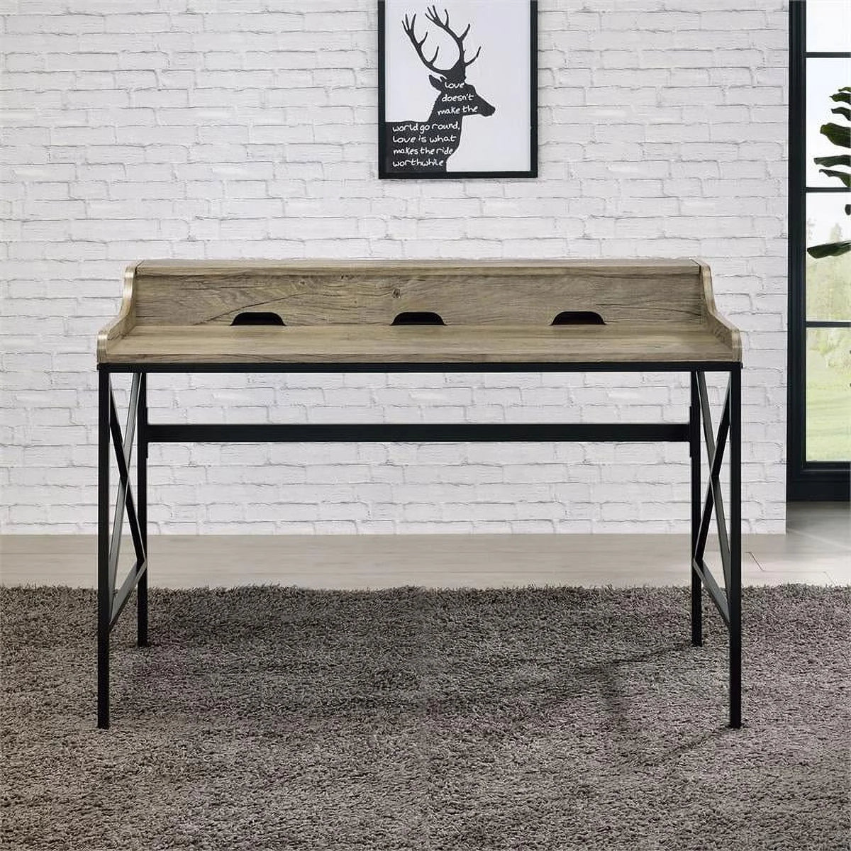 Gray Wood and Black Metal Desk with USB Port S84113