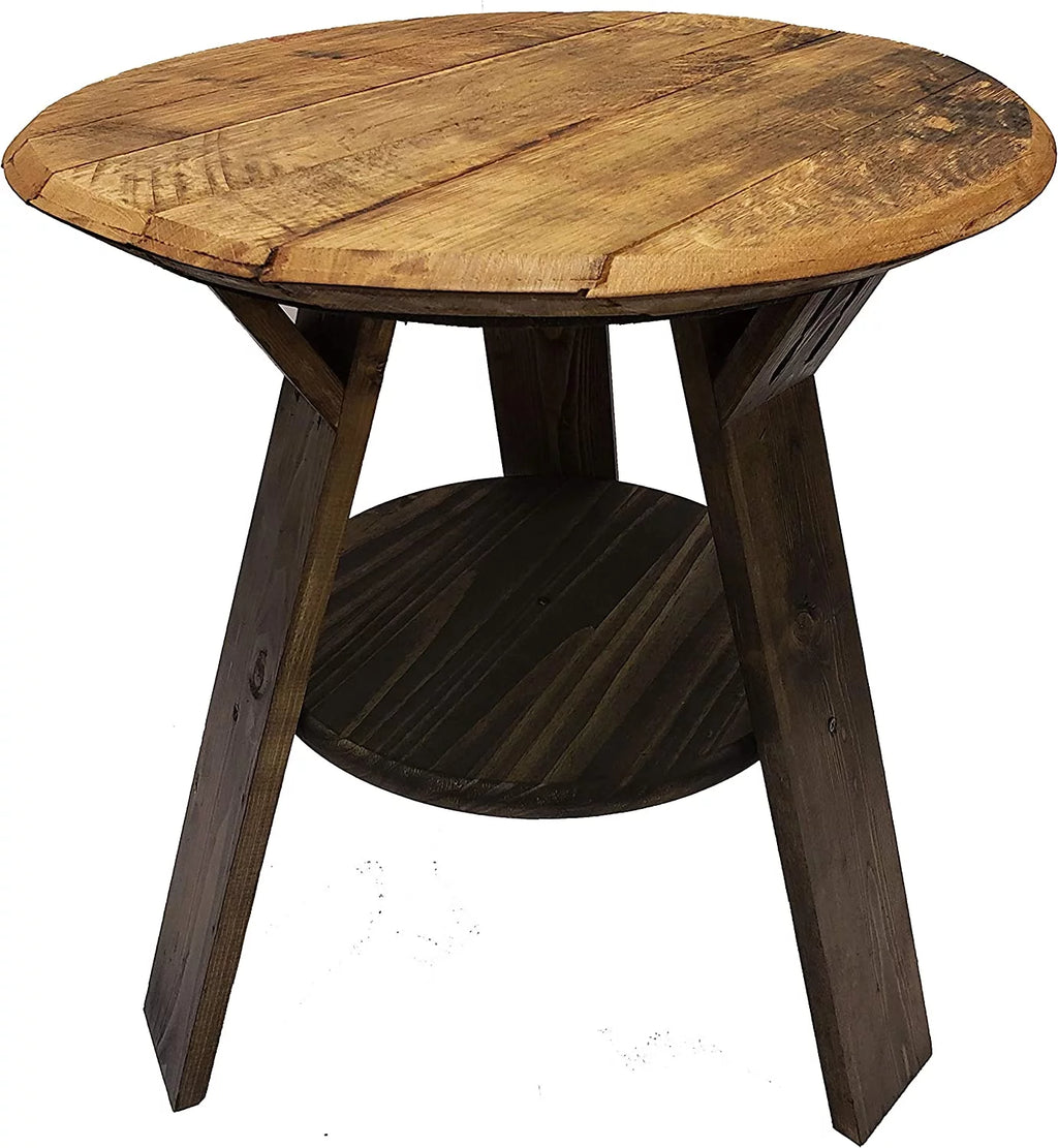 Rustic Wood Round Top End Table with Shelf U1405