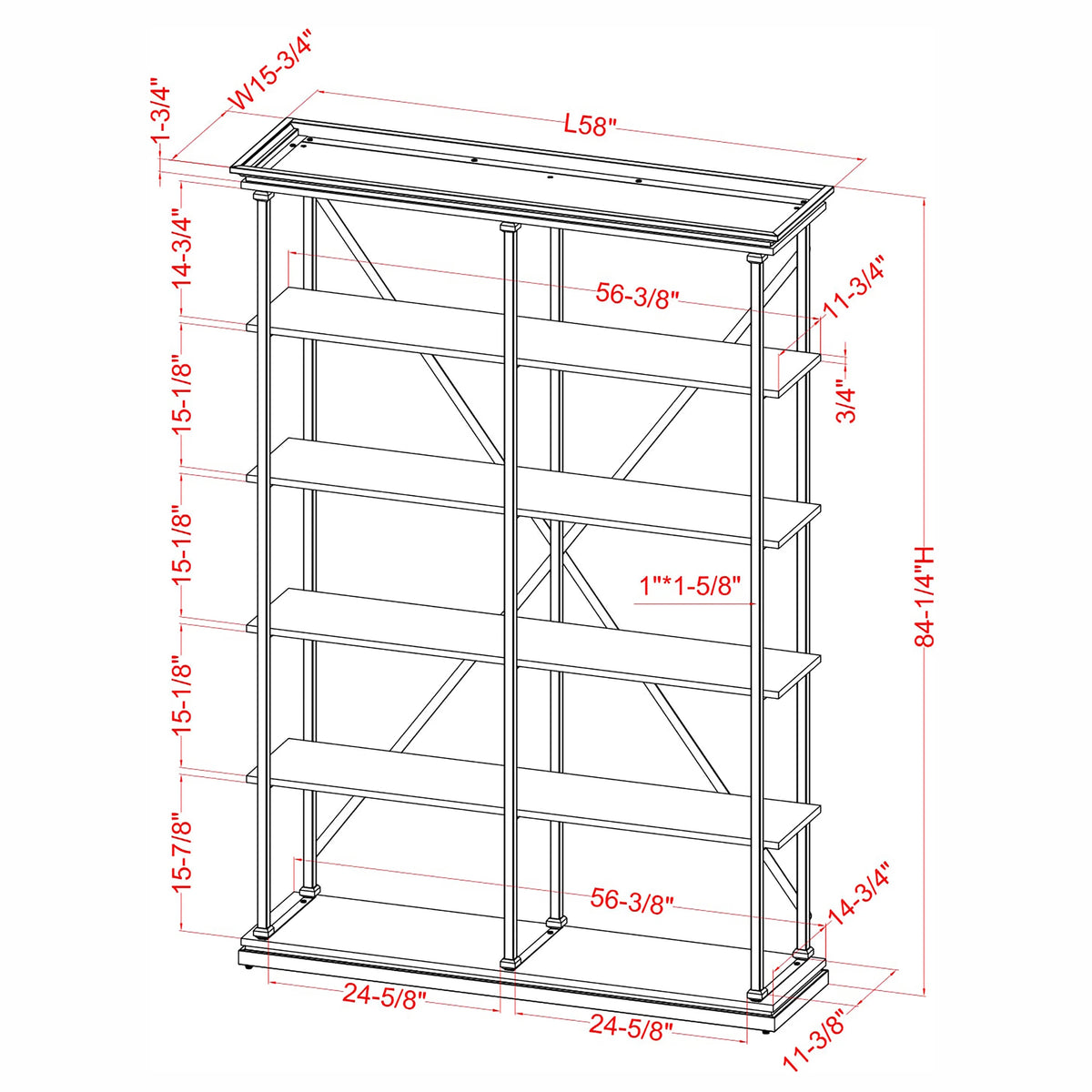 Antique Gray Wood 4-shelf Open Bookcase B83833