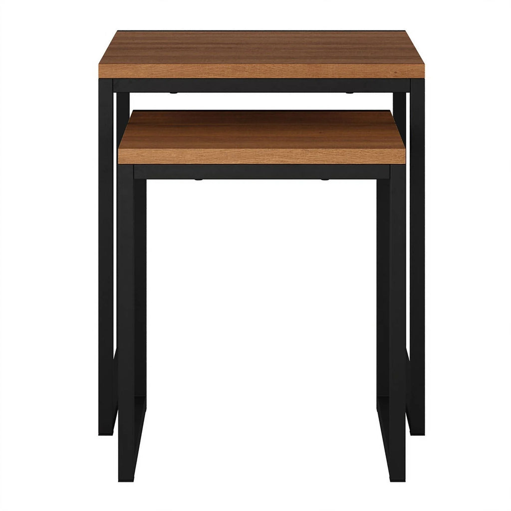 Brown Wood Grain Black Metal Nesting Side Tables U8095