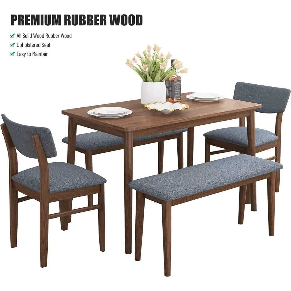 Rubber Wood Dining Table with 2 Benches and 2 Chairs M58245