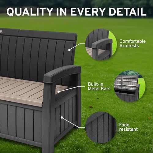 3 Seat 90 Gallon Weatherproof Resin Storage Bench U25493