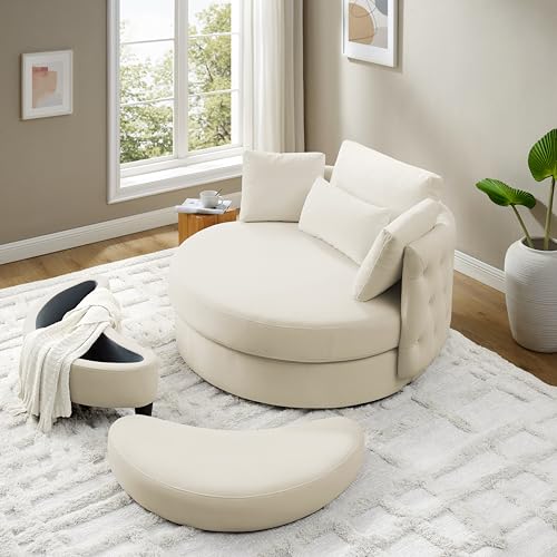 Oversized Velvet Swivel Barrel Chair with Ottoman and 4 Pillows B44302