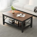 2-Tier Brown Coffee Table with Open Storage Shelf X4549