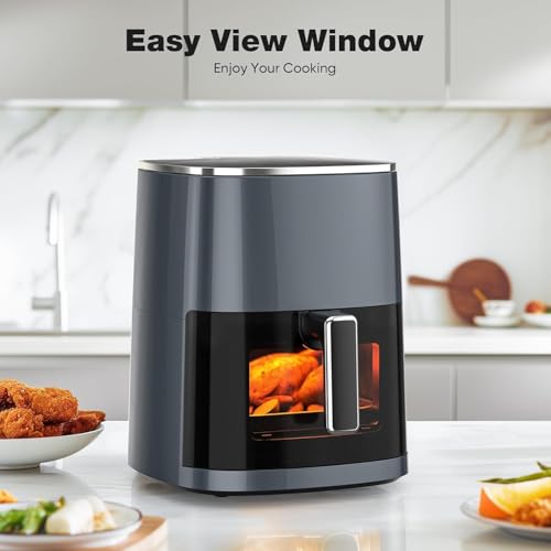 6QT Large Digital Air Fryer with Clear Window, Dishwasher Safe, Nonstick, Gray T981970