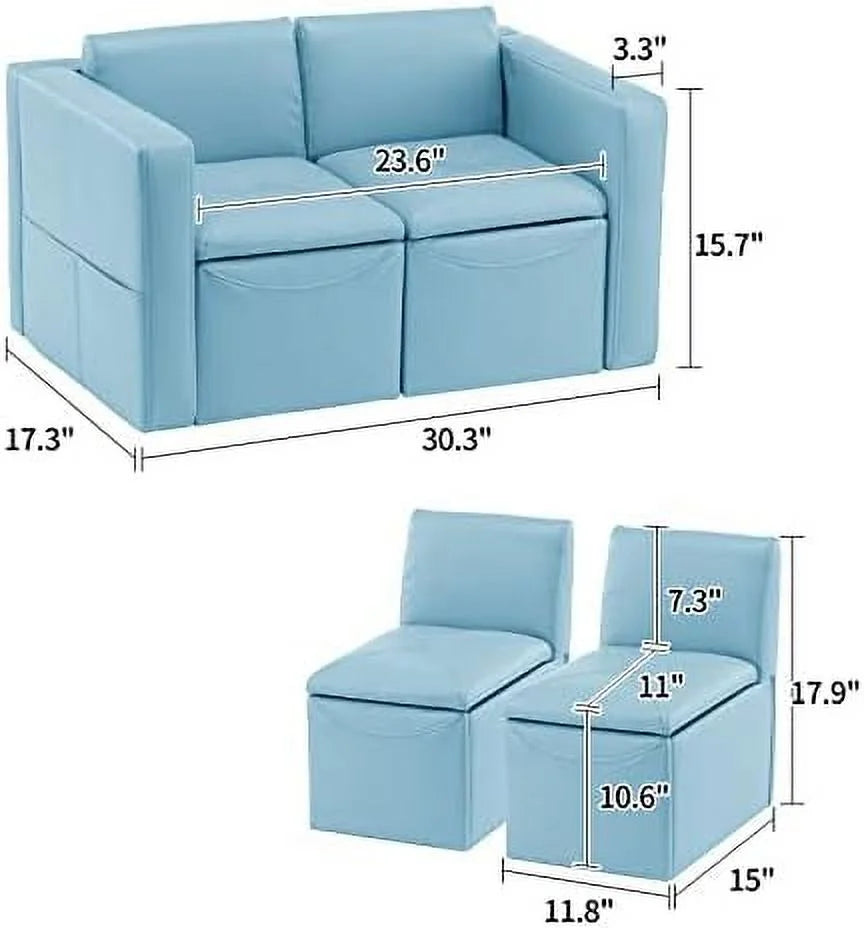 Kids 2-in-1 Sofa Convert to Table & 2 Chairs Leather Surface E81437