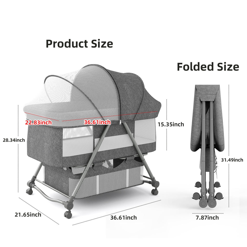 Gray Bedside Bassinet with Wheels H2152