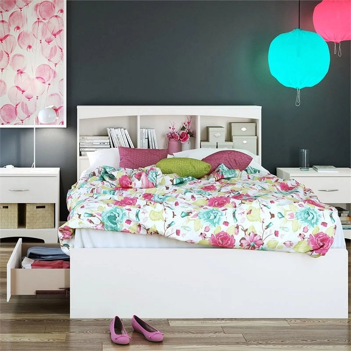 Modern Wood Full Bookcase Storage Bed J3547