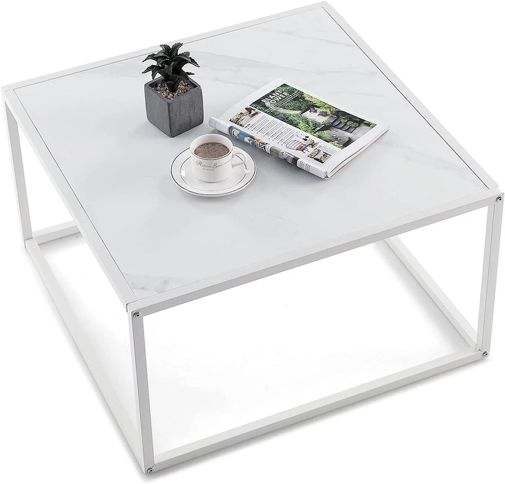 White Square Coffee Table with Faux Marble Tabletop X757