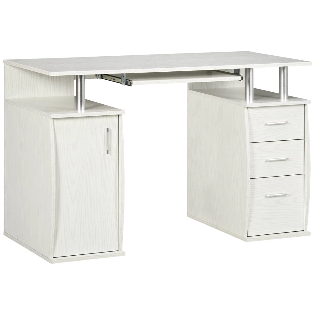 47" White Computer Desk with Keyboard Tray and Storage Drawers S74412