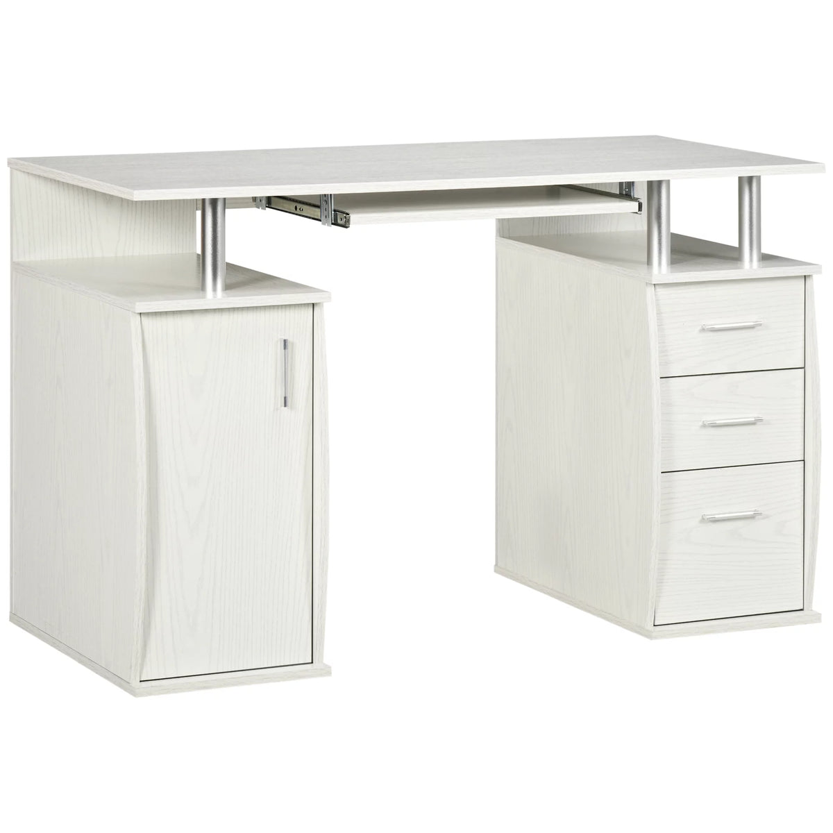 47" White Computer Desk with Keyboard Tray and Storage Drawers S74412