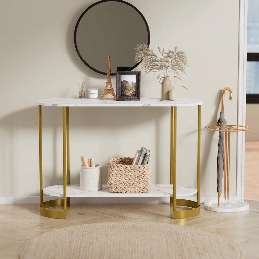 White Marble Pattern 2-Tier Console Table S918