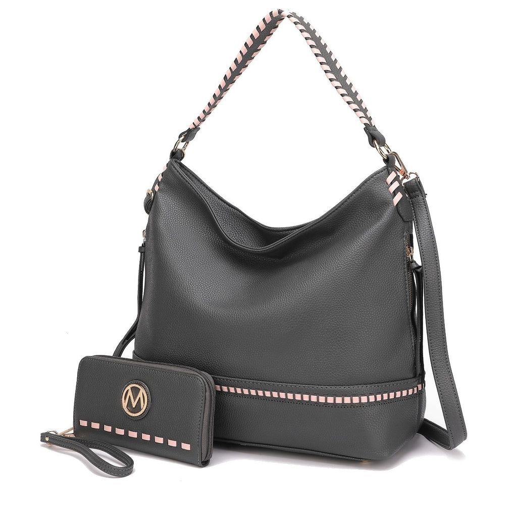Vegan Leather Womens Shoulder Bag with Wallet 2 Pieces I435538