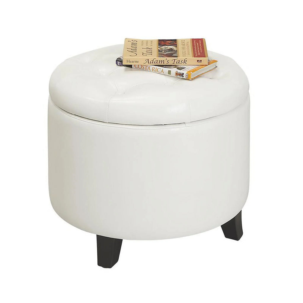 Modern Round Ottoman in Ivory Faux Leather S251