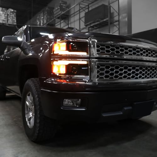 2014-2015 Chevy Silverado 1500 Black Chrome Trim Headlights Assembly Pair V8671
