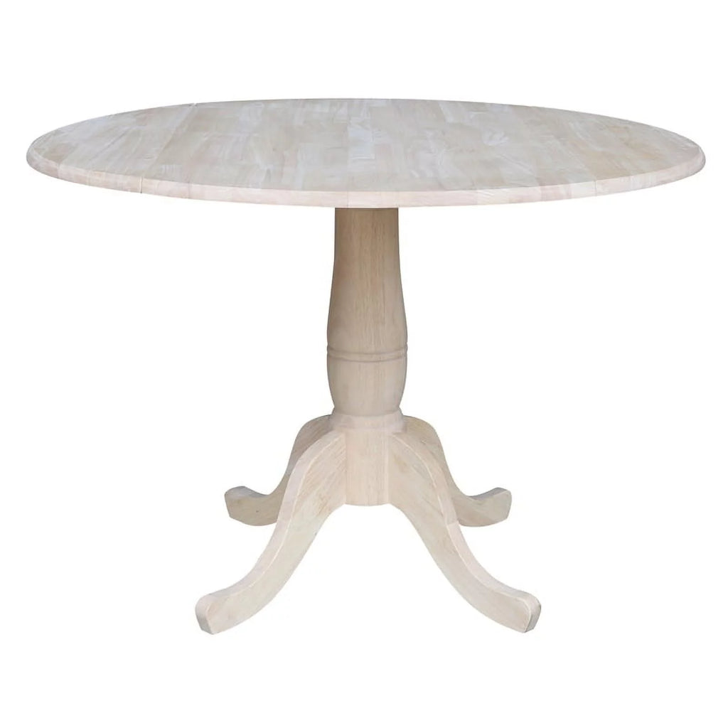 42" Round Solid Wood Dual Drop Leaf Pedestal Table L636