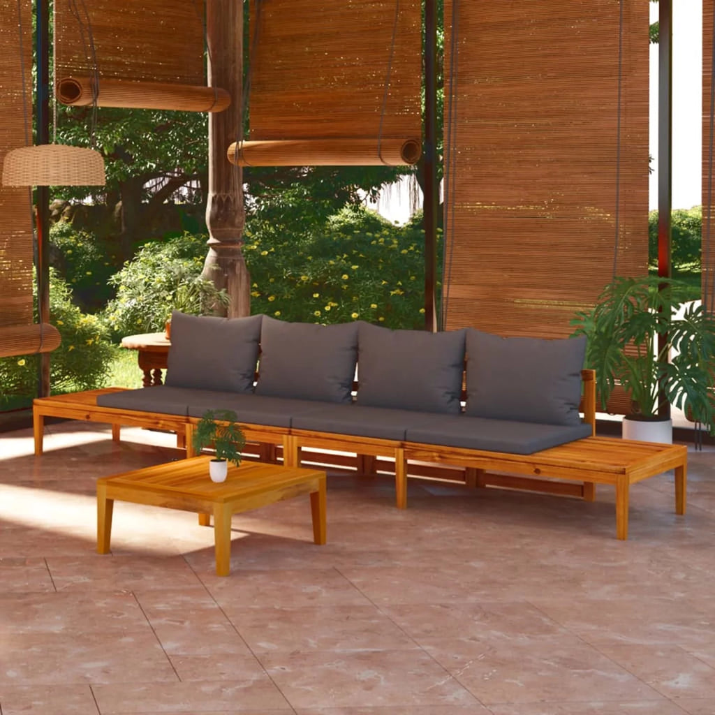 Acacia Wood Garden Bench with Dark Gray Cushions J6520