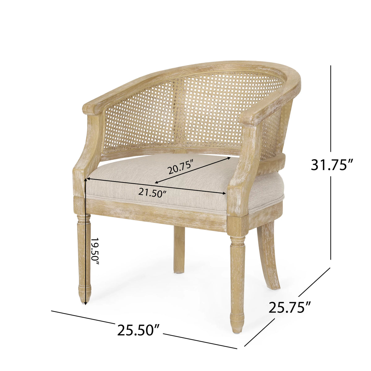 Fabric Upholstered Wood and Cane Accent Chairs, Set of 2 W444282