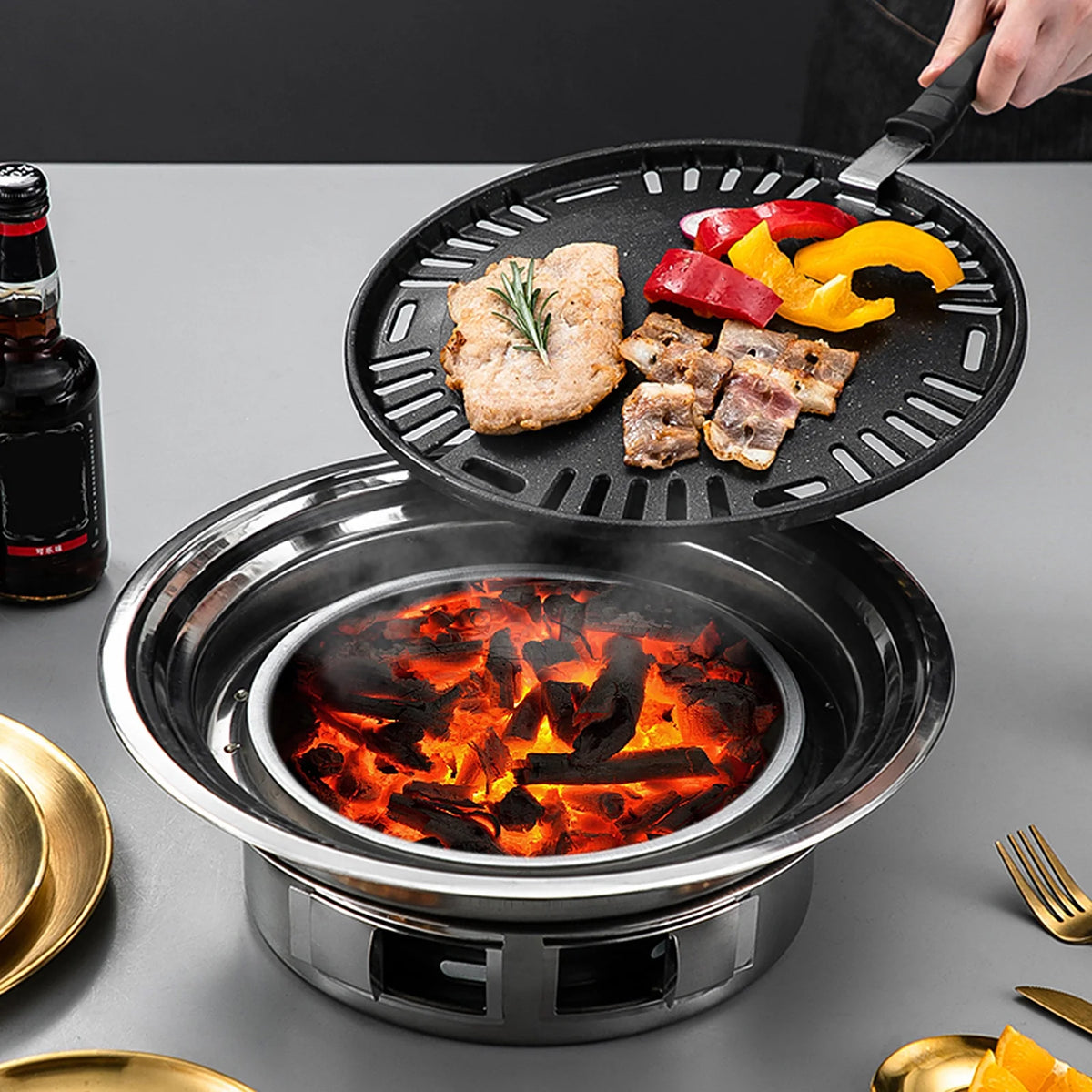 Charcoal Grill Non-stick Portable Stainless Steel BBQ T6278