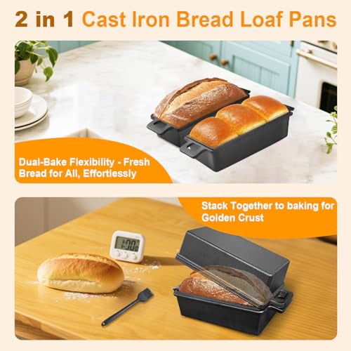 Cast Iron Bread Loaf Pan with Lid 9x5 Inch Set of 2 F375