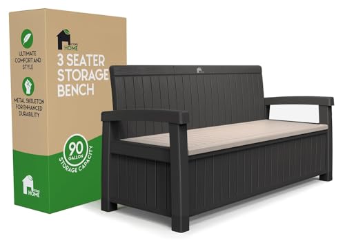 3 Seat 90 Gallon Weatherproof Resin Storage Bench U25493