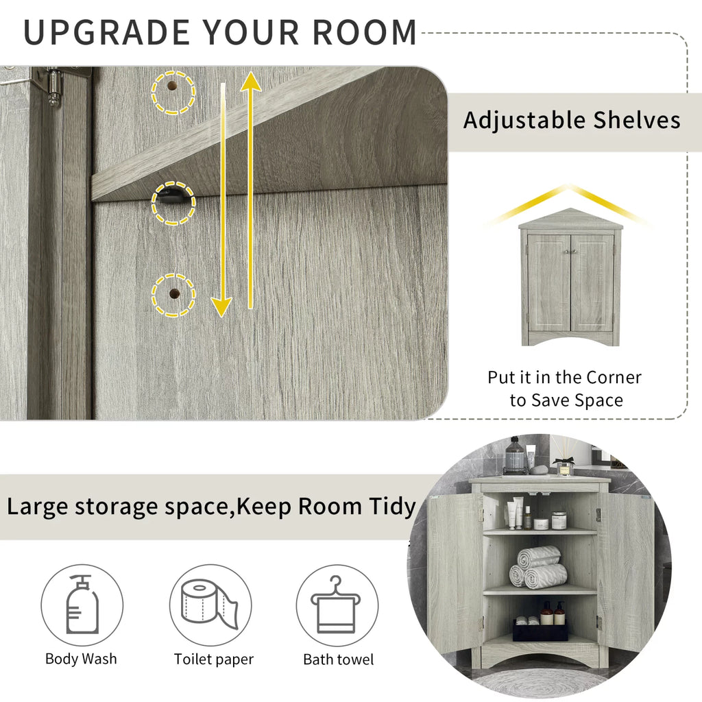 Oak Freestanding Bathroom Storage Cabinet with Doors and Shelves I93704