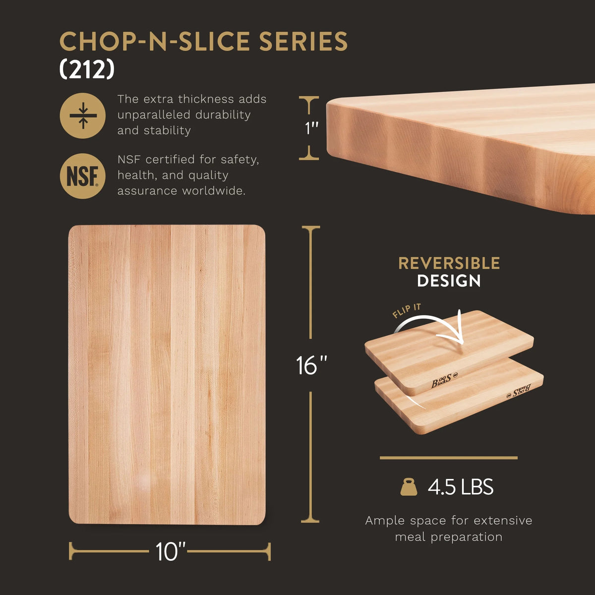 Maple Wood Edge Grain Cutting Board, 16" x 10" x 1" P496