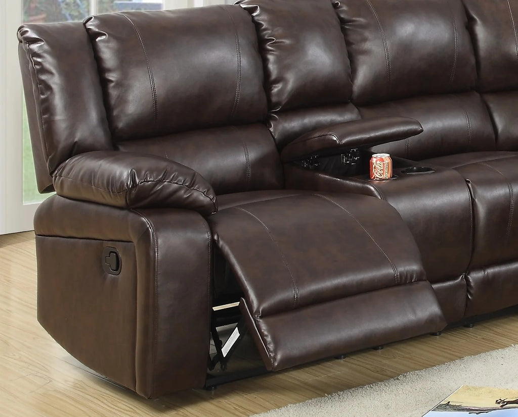 Brown Bonded Leather Sectional Sofa with Chaise A3957