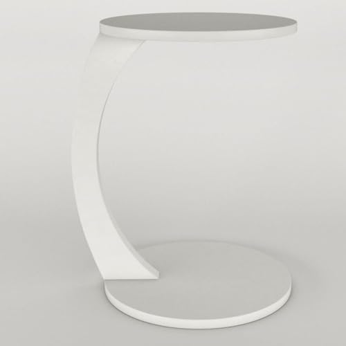White Faux Marble Round C Shaped End Table with Wheels S503