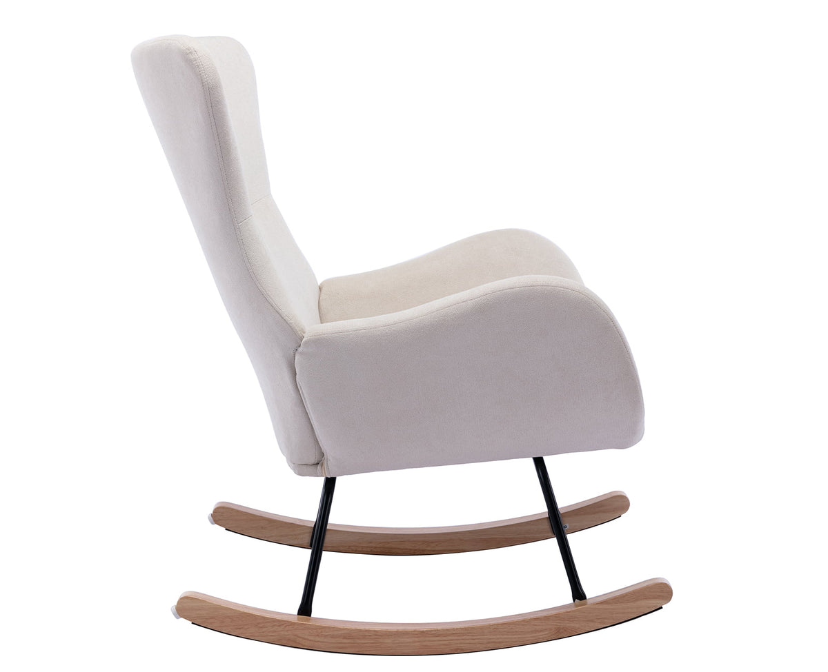 Cream Linen Wingback Rocking Chair O963