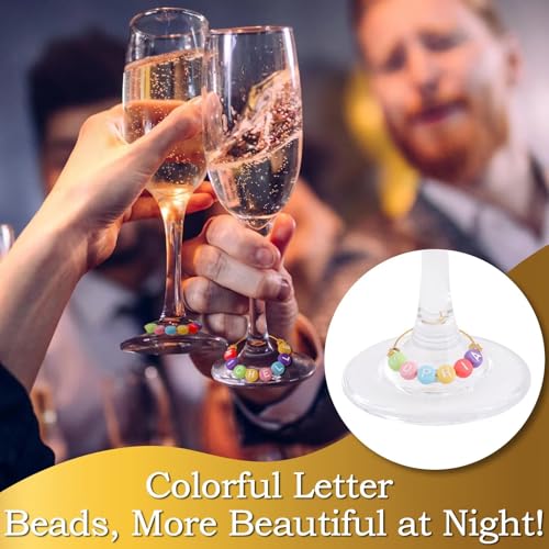60 Sets DIY Wine Glass Charms with Letter Beads Gold Beads Charm Rings Tweezers Y51192