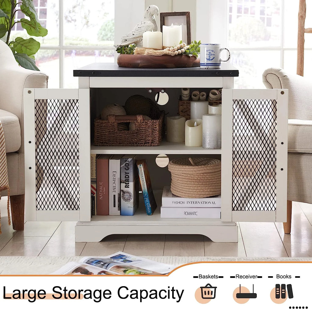 White Farmhouse End Table with Charging Station J999665