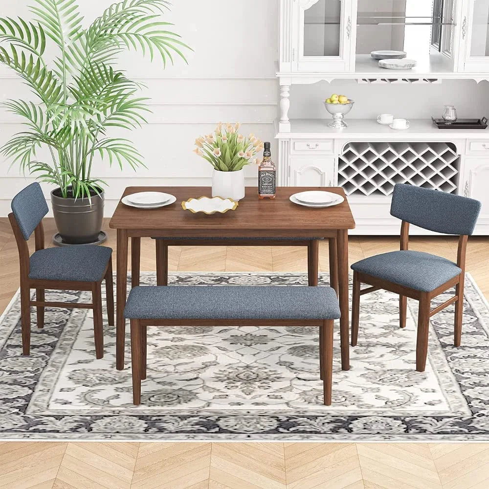 Rubber Wood Dining Table with 2 Benches and 2 Chairs M58245