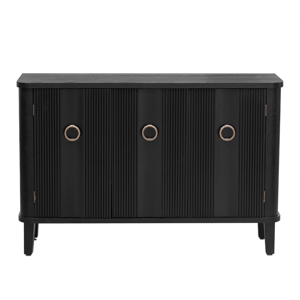 Black Solid Wood Veneer Storage Cabinet with Three Doors B5646