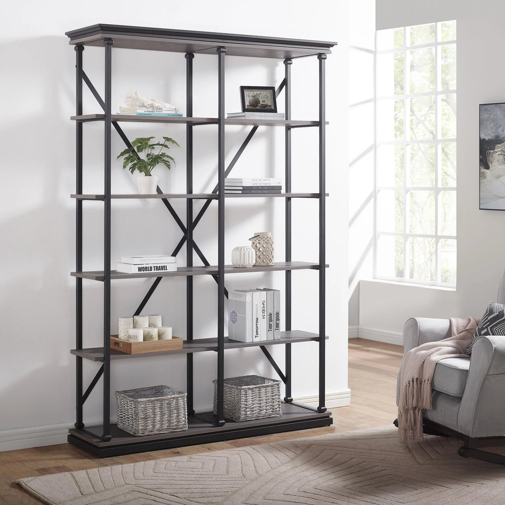 Antique Gray Wood 4-shelf Open Bookcase B83833