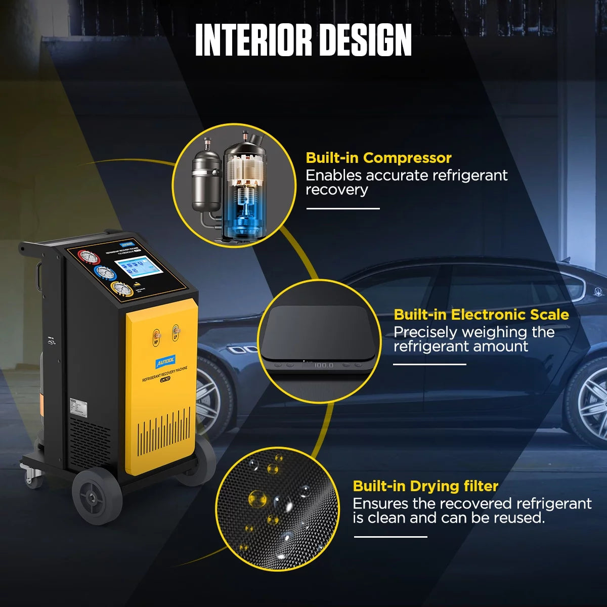 Automatic AC Refrigerant Recovery Machine 3/8 HP 110V for R134a R1234yf U453
