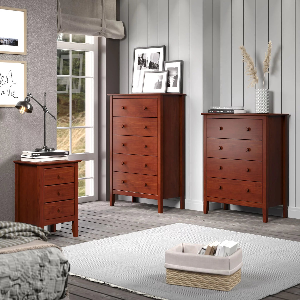 Solid Wood Four Drawer Chest of Dressers Pecan Q878