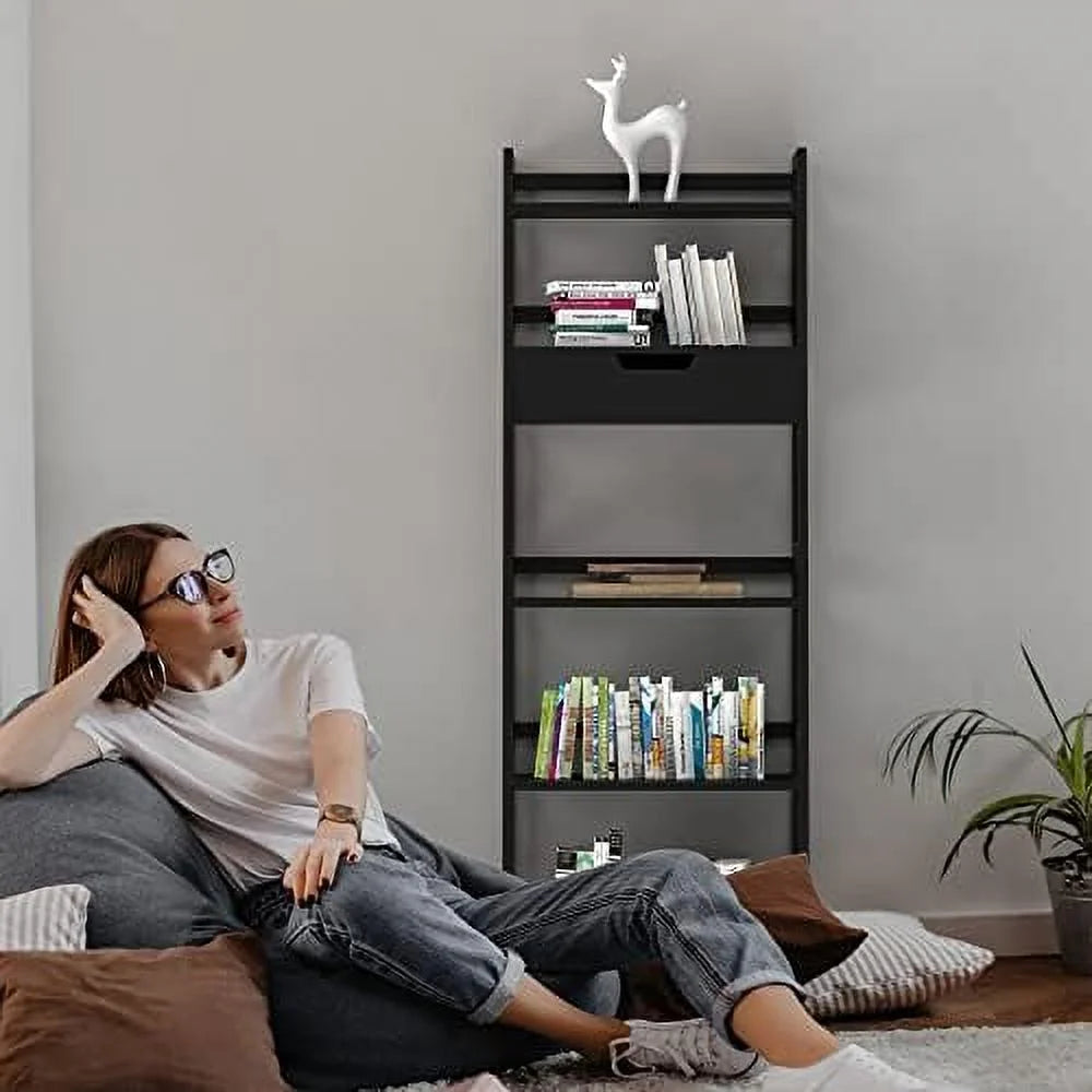 White Bookshelf with Drawers S38356