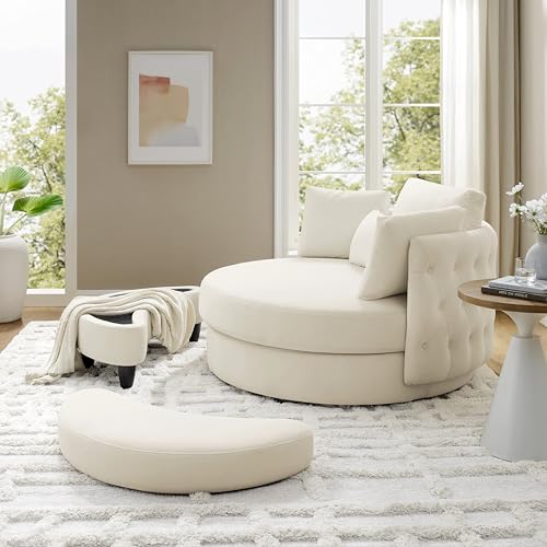 Oversized Velvet Swivel Barrel Chair with Ottoman and 4 Pillows B44302