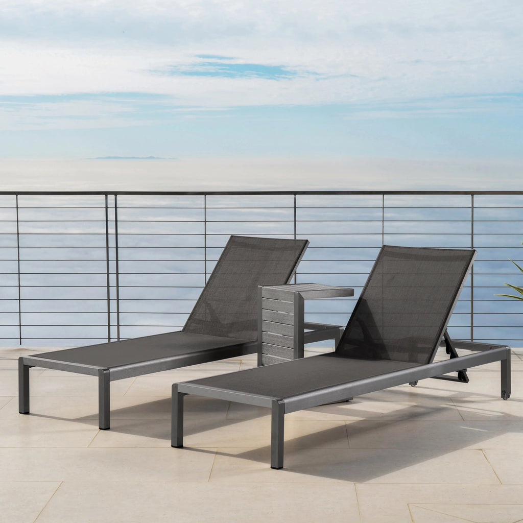 Grey Aluminum Chaise Lounge and Side Table W72103