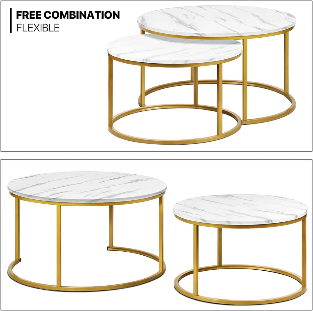 35" Marble Look Nesting Coffee Table Set of 2 K957