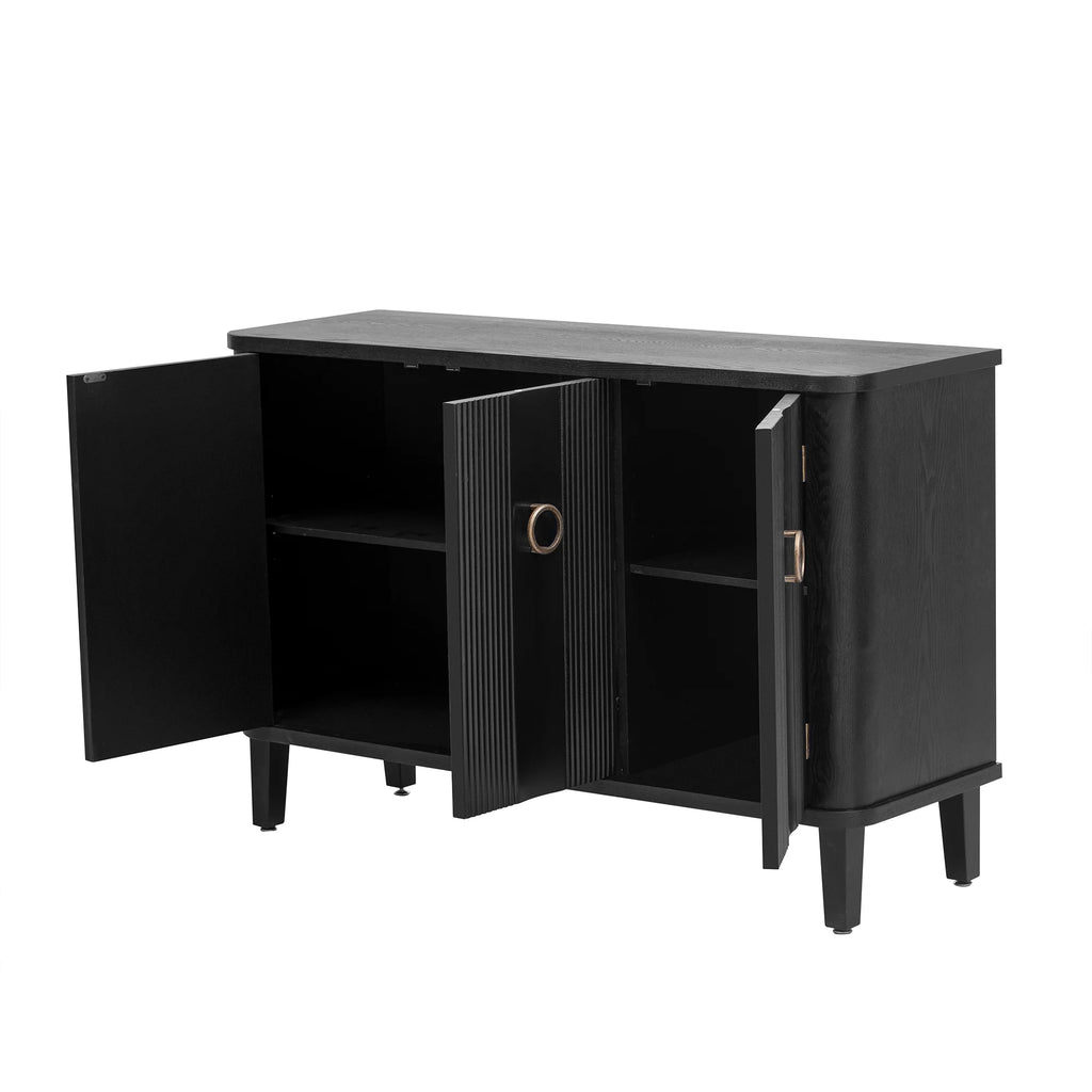 Black Solid Wood Veneer Storage Cabinet with Three Doors B5646